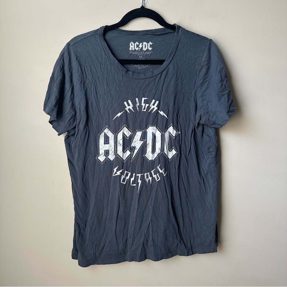 American Classics Womens ACDC High Voltage Grey Band Graphic T-Shirt Size XXL